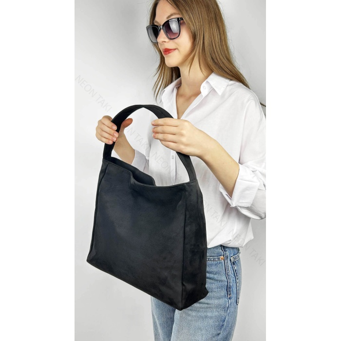 Süet Omuz Çantası Siyah Renk, 74