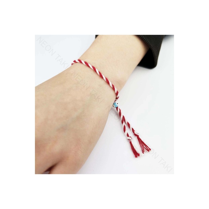 Marteniçka Bileklik, İp, Boncuk Turkuaz Renk, Kırmızı Renk, Model3