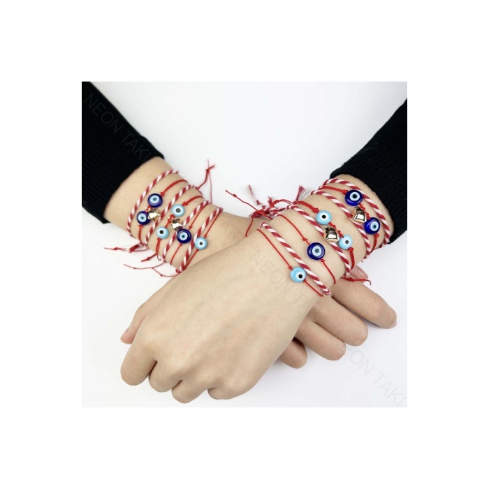 Marteniçka Bileklik, İp, Boncuk Turkuaz Renk, Kırmızı Renk, Model3