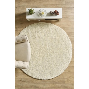 Yuvarlak Shaggy Halı 30 mm uzun ve yüksek tüylü düz Krem rengi