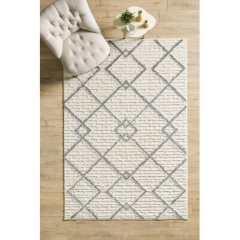 Yumuşak Bukle Tabanlı Modern kabartmalı 3D Izgara Desenli Krem Gri Renkli Halı