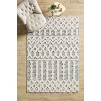 Yumuşak Bukle Tabanlı Modern kabartmalı 3D INKA örgü desenli Krem Gri Renkli Halı
