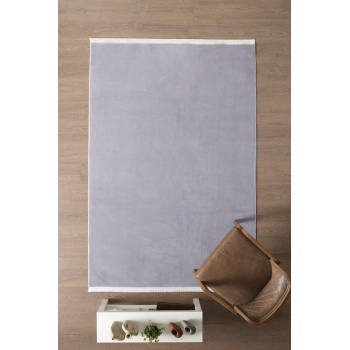 Modern Saçaklı Kaymaz Taban Tavşan Tüyü Kolay Temizlenebilir Yıkanabilir Salon Oturma Odası Yolluk Mutfak Halısı Açık Gri Renk