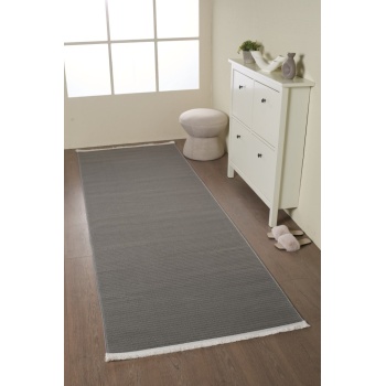 Modern Tasarımlı Salon Mutfak Koridor halısı  Düz Saçaklı Gri Renkli