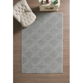 Yumuşak Peluş Tüylü İskandinav desenli Kabarık Bukleli Gri Renkli Halı