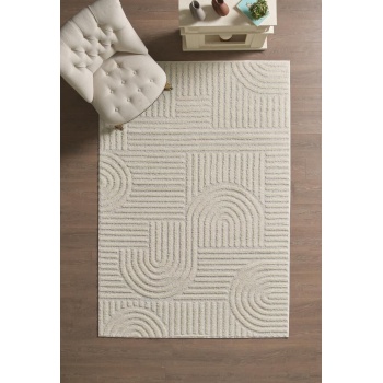 Yumuşak Peluş Tüylü İskandinav desenli Kabarık Bukleli Krem Renkli Halı