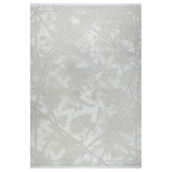 Geometrik Tasarımlı Pamuk Tabanlı Salon - Oturma Odası  Krem Renk Halı