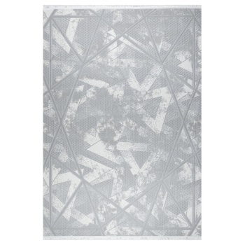 Geometrik Tasarımlı Pamuk Tabanlı Salon - Oturma Odası  Gri Renk Halı