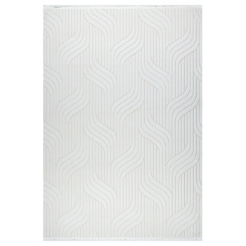 Dalga Desenli Geometrik Motif Tasarımlı Pamuk Tabanlı Salon - Oturma Odası  Krem Renk Halı