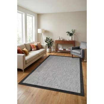 Çerçeveli Bohem Dokunuşlu Doğal Tonlarda Modern Sisal  Siyah Gri Renk Halı