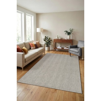 Çerçeveli Bohem Dokunuşlu Doğal Tonlarda Modern Sisal Gri Krem Renk Halı