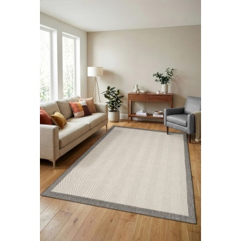 Çerçeveli Bohem Dokunuşlu Doğal Tonlarda Modern Sisal Krem Gri Renk Halı