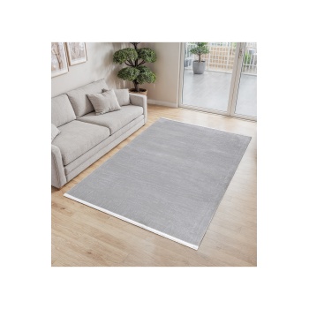 Distressed Pattern Eskitme Tasarımlı Pamuk Tabanlı Salon - Oturma Odası  Gri Renk Halı