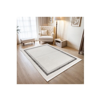 Grid Motifli Geometrik Modern Tasarımlı Pamuk Tabanlı Salon - Oturma Odası  Gri Renk Halı