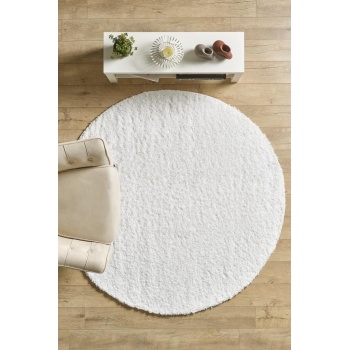 Yuvarlak Halı Yumuşak Yüksek Havlı 30 mm Shaggy Salon halısı Düz Beyaz Renkli