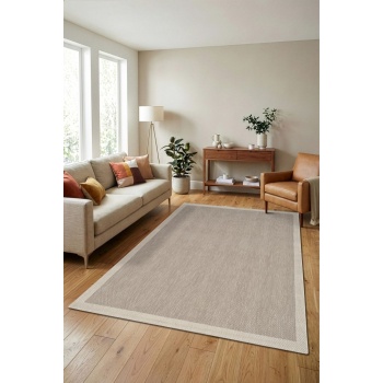 Çerçeveli Bohem Dokunuşlu Doğal Tonlarda Modern Sisal Krem Bej Renk Halı