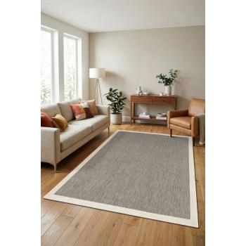 Çerçeveli Bohem Dokunuşlu Doğal Tonlarda Modern Sisal Gri Krem Renk Halı