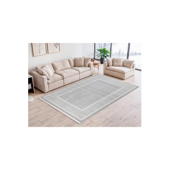 Meander Desenli Pamuk Tabanlı Salon - Oturma Odası  Gri Renk Halı