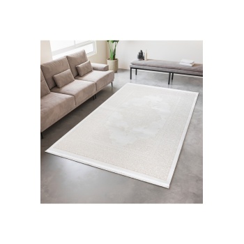 Klasik Medalyon İran Tarzı Pamuk Tabanlı Salon - Oturma Odası Krem Renk Halı