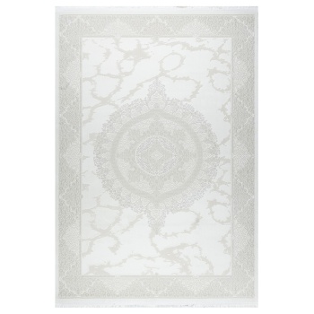 Medalyon Klasik Halı Tasarımlı Pamuk Tabanlı Salon - Oturma Odası  Krem Renk Halı