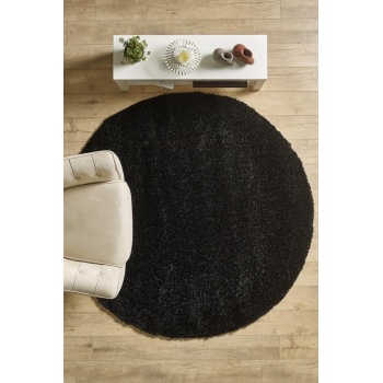 Yuvarlak Halı Yumuşak Yüksek Havlı 30 mm Shaggy Salon halısı Düz Siyah Renkli