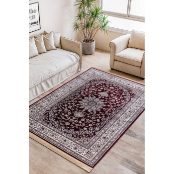 Geleneksel İran Desenli Burgonya Zeminli Kırmızı Tonlarda Halı