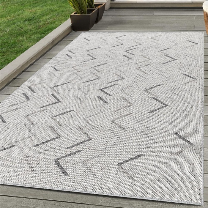 Dış Mekan Teras Halısı Sisal Hasır görünümlü Zigzag desenli Krem Bej Halı