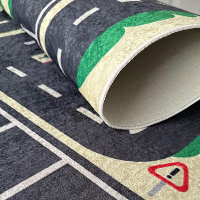 Çocuk Bebek odası eğitici oyun Halısı Trafik temalı Sarı Gri Halı Kaymaz Taban Yıkanabilir