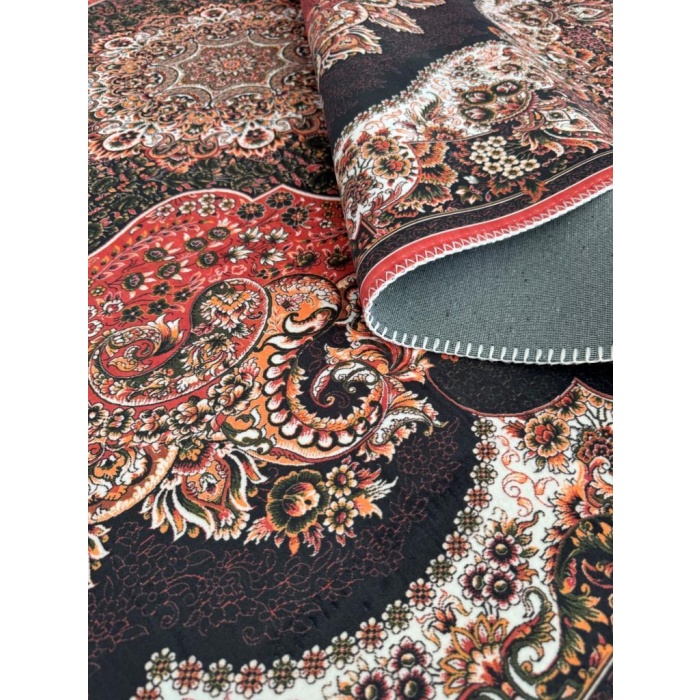 Bambu Halı Salon Halısı Post Pelüş Halı Klasik desenli Kahve Kırmızı renklerde Halı