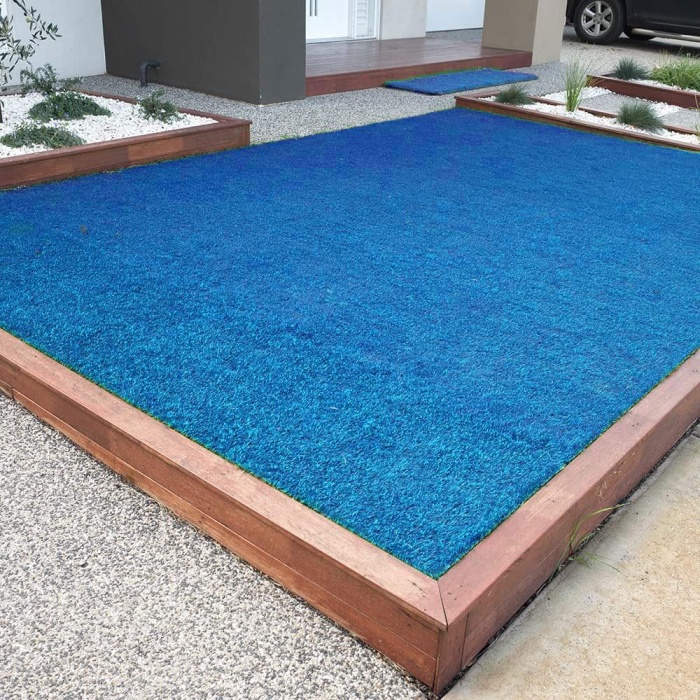 Kesme Suni Yapay Mavi Çim Halı 7 mm Balkon Teras Bahçe Dekoratif Kaymaz