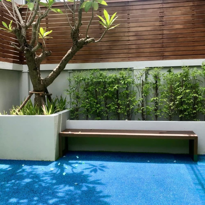 Kesme Suni Yapay Mavi Çim Halı 7 mm Balkon Teras Bahçe Dekoratif Kaymaz