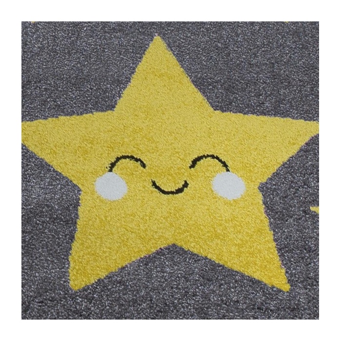 Sevimli Yıldız Desenli Soft Çocuk odası halısı Gri Sarı renkli