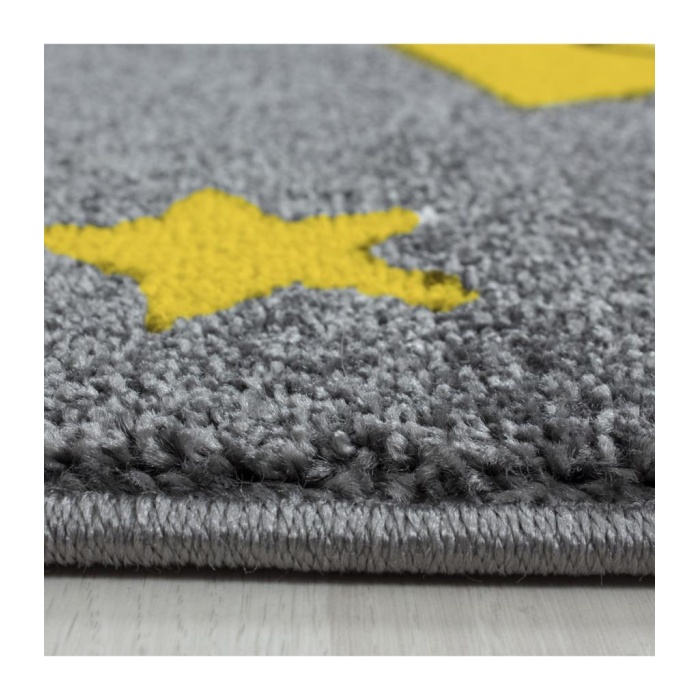 Sevimli Yıldız Desenli Soft Çocuk odası halısı Gri Sarı renkli