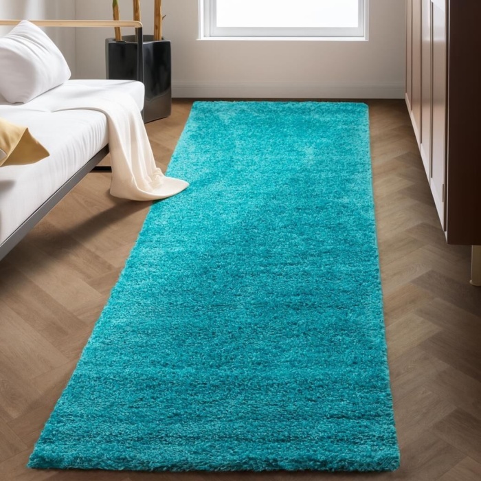 Yüksek Tüylü 30 mm Hav Yüksekliğinde Düz Mavi renkli Shaggy Halı