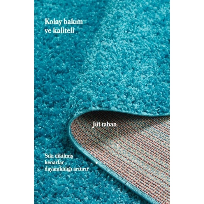 Yüksek Tüylü 30 mm Hav Yüksekliğinde Düz Mavi renkli Shaggy Halı