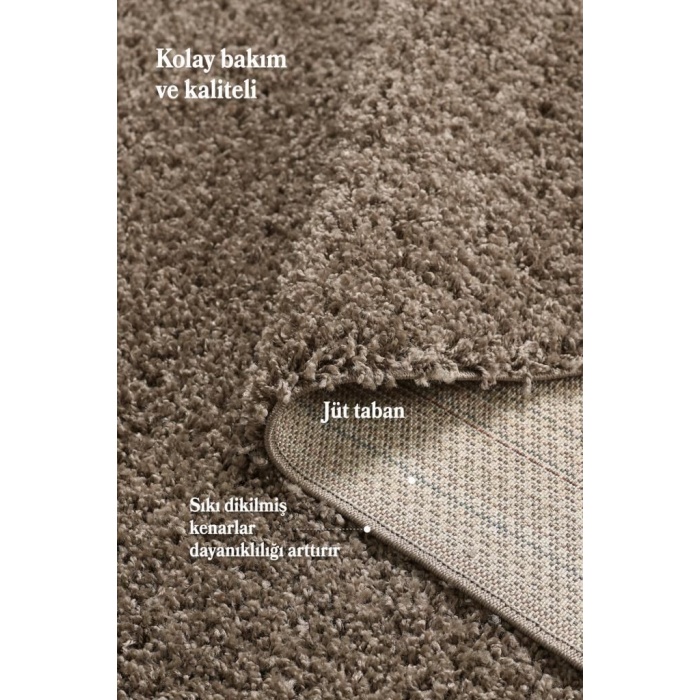 Yüksek Tüylü 30 mm Hav Yüksekliğinde Düz Kahverengi Toprak renkli Shaggy Halı