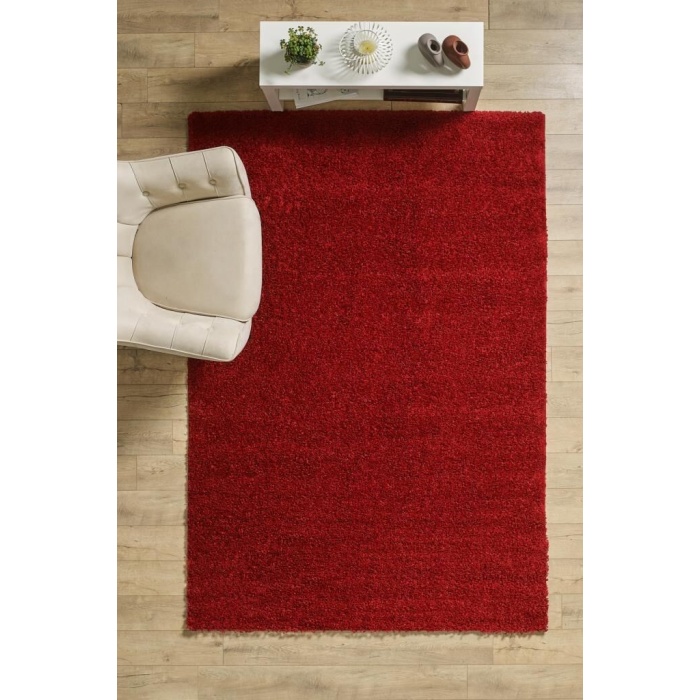 Yüksek Tüylü 30 mm Hav Yüksekliğinde Düz Kırmızı Renkli Shaggy Halı