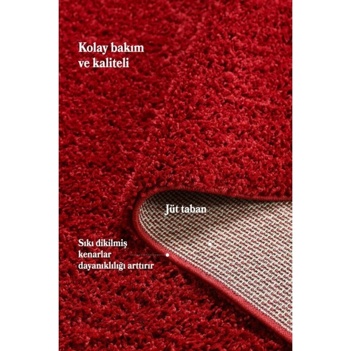 Yüksek Tüylü 30 mm Hav Yüksekliğinde Düz Kırmızı Renkli Shaggy Halı