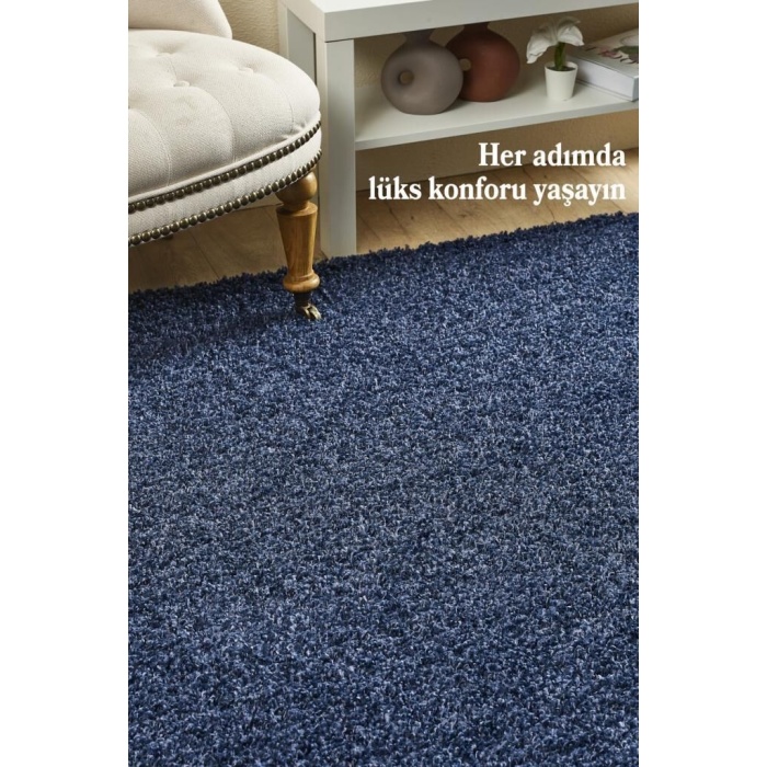 Yüksek Tüylü 30 mm Hav Yüksekliğinde Düz Lacivert Renkli Shaggy Halı