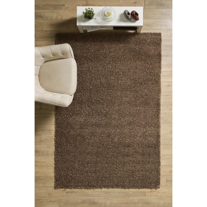 Yüksek Tüylü 30 mm Hav Yüksekliğinde Düz Mokka Açık Kahverengi renkli Shaggy Halı