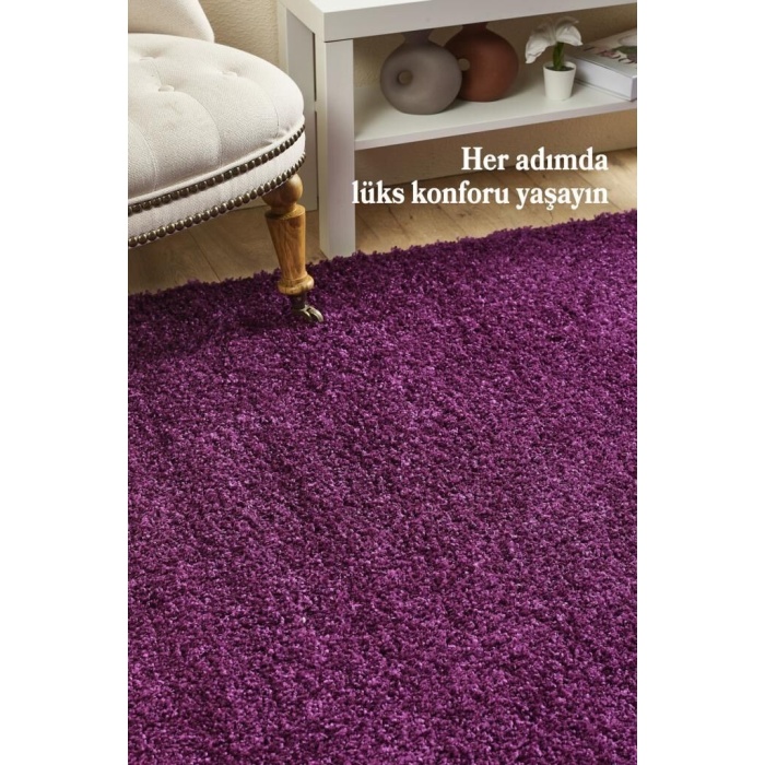 Yüksek Tüylü 30 mm Hav Yüksekliğinde Düz Mor Renkli Shaggy Halı
