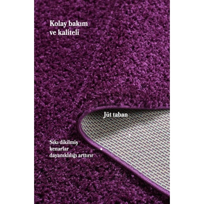 Yüksek Tüylü 30 mm Hav Yüksekliğinde Düz Mor Renkli Shaggy Halı