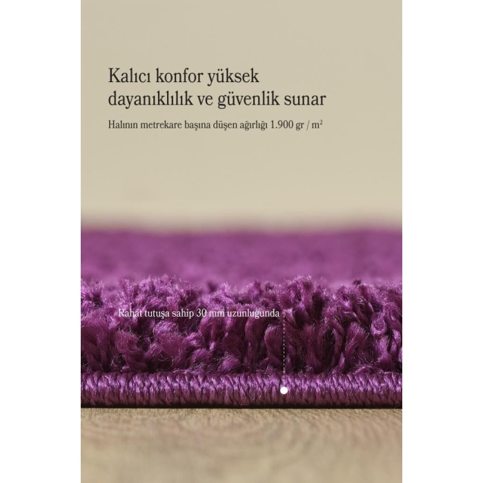 Yüksek Tüylü 30 mm Hav Yüksekliğinde Düz Mor Renkli Shaggy Halı