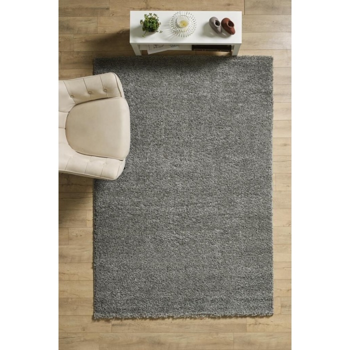 Yüksek Tüylü 30 mm Hav Yüksekliğinde Düz Açık Gri Renkli Shaggy Halı