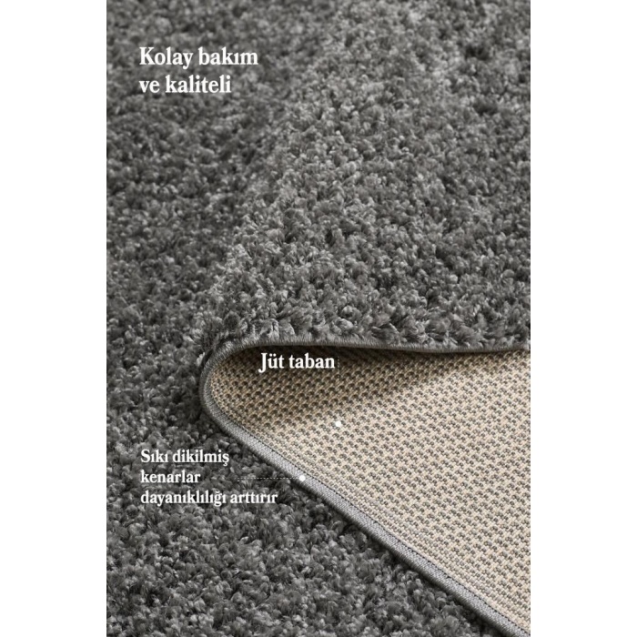 Yüksek Tüylü 30 mm Hav Yüksekliğinde Düz Gri Renkli Shaggy Halı