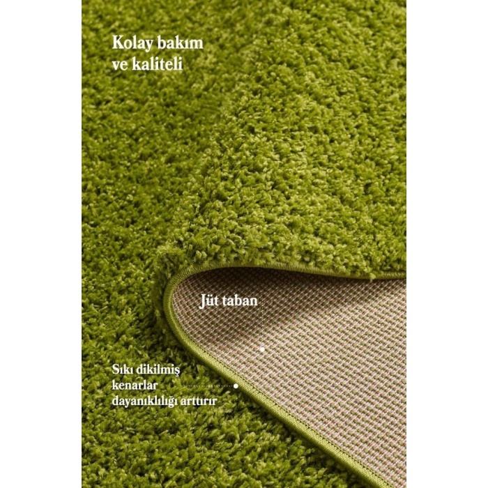 Yüksek Tüylü 30 mm Hav Yüksekliğinde Düz Yeşil Renkli Shaggy Halı