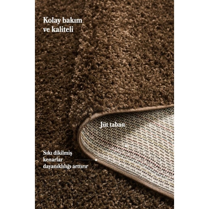 Yüksek Tüylü 30 mm Hav Yüksekliğinde Düz Kahverengi Renkli Shaggy Halı