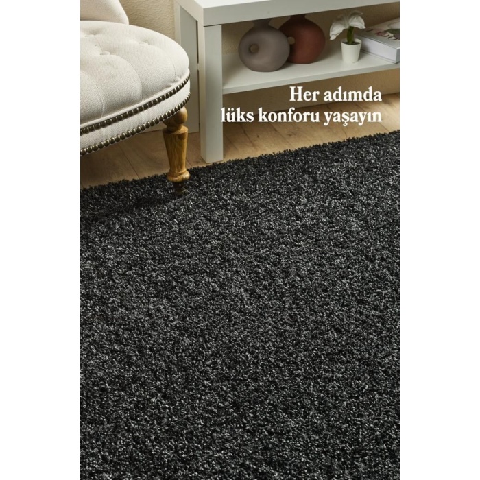 Yüksek Tüylü 30 mm Hav Yüksekliğinde Düz Kahverengi Antrasit Shaggy Halı