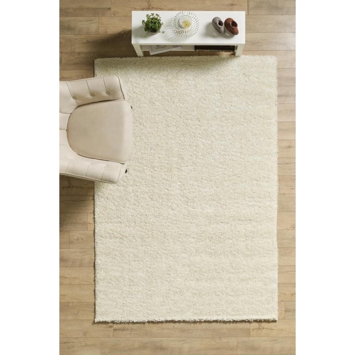 Yüksek Tüylü 30 mm Hav Yüksekliğinde Düz Krem Renkli Shaggy Halı