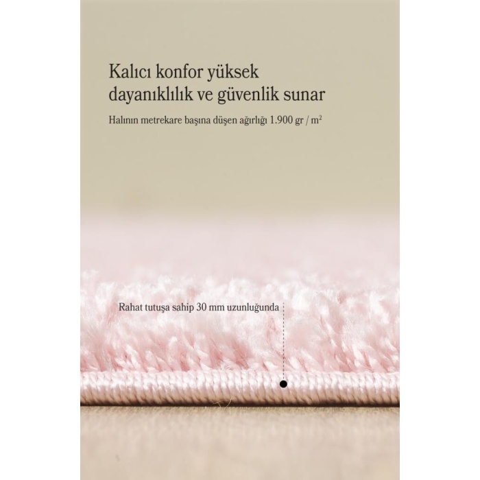 Yüksek Tüylü 30 mm Hav Yüksekliğinde Düz Pembe Renkli Shaggy Halı